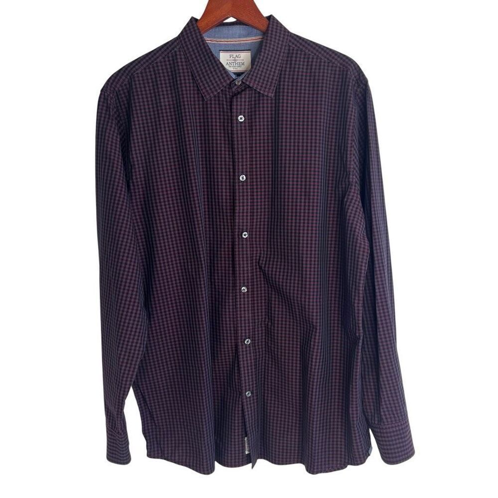Flag & Anthem Mens Gingham Long Sleeve Button Up Shirt Dark Magenta Size XL